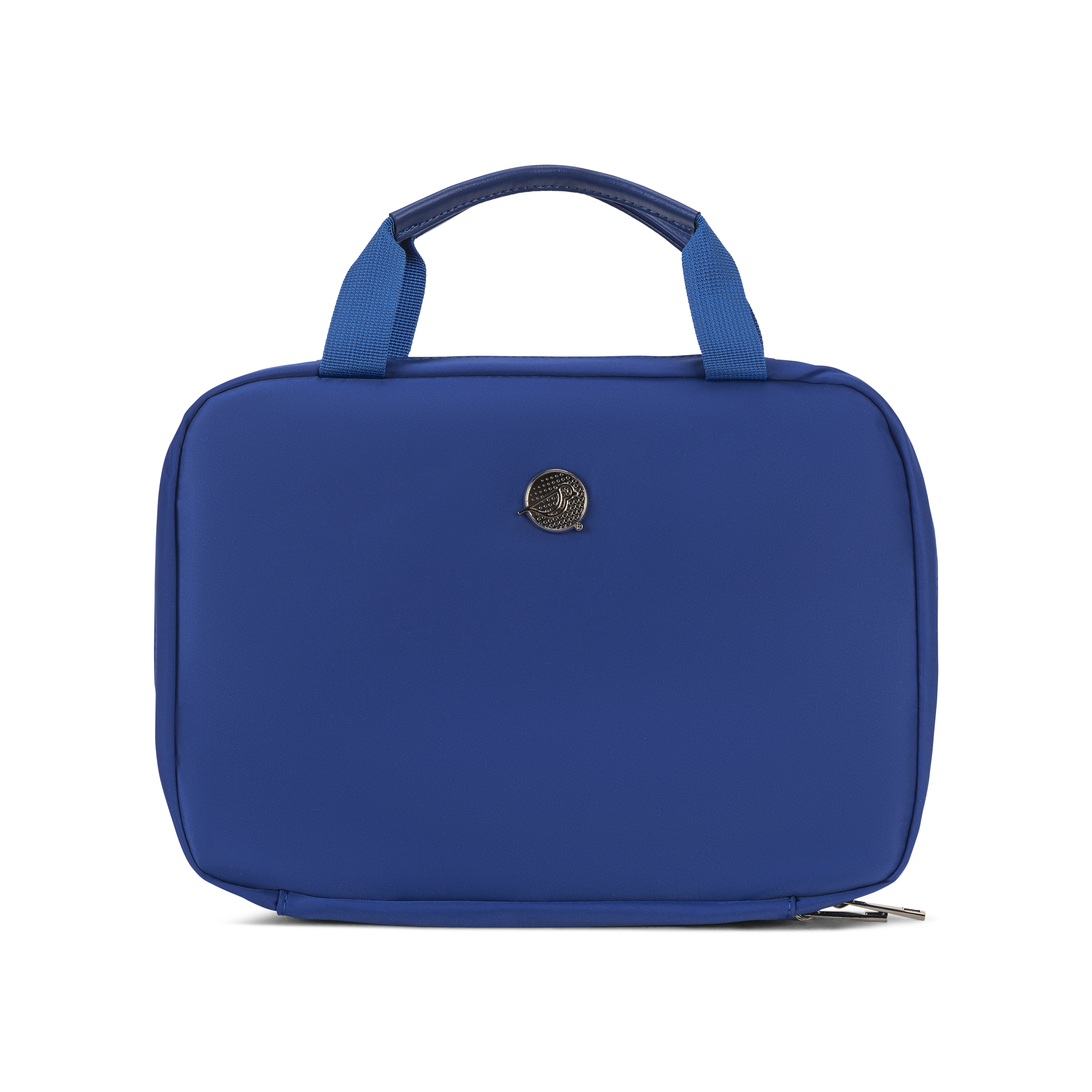 makeup hanging trifold bag royal blue with logo