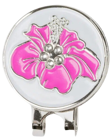 Golf Ball Marker Hat Clip Tropical Hibiscus Flower Pink