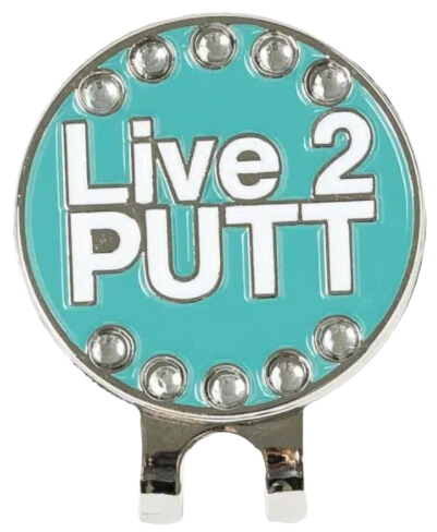 Golf Ball Marker Hat Clip "Live 2 Putt" Blue