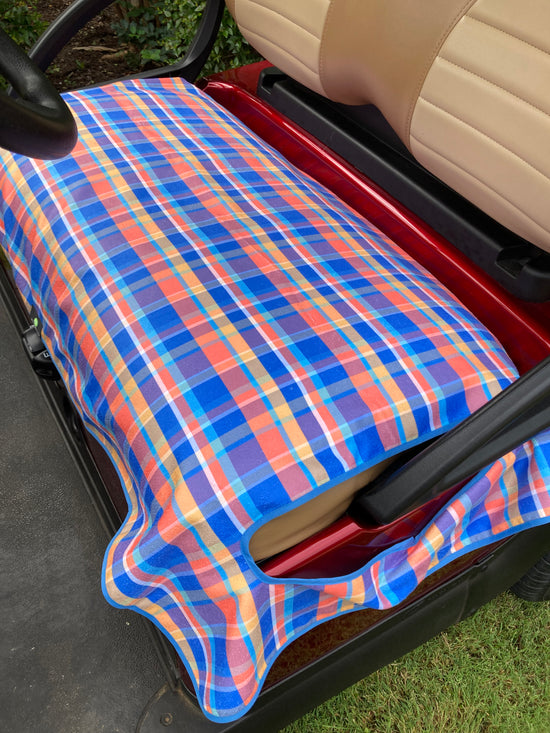Golf Cart Seat Cover Summer Plaid Orange Blue