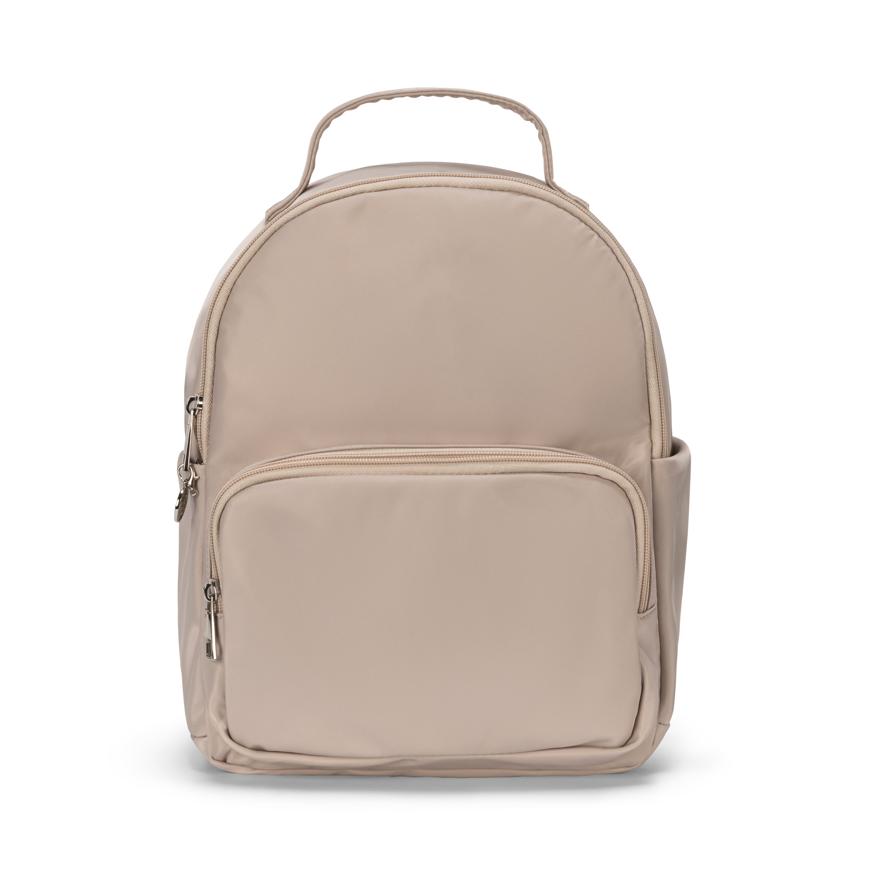 backpack beige front view with pocket