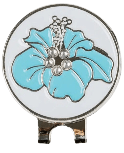 Golf Ball Marker Hat Clip Tropical Hibiscus Flower Turquoise Blue - Birdie Balou