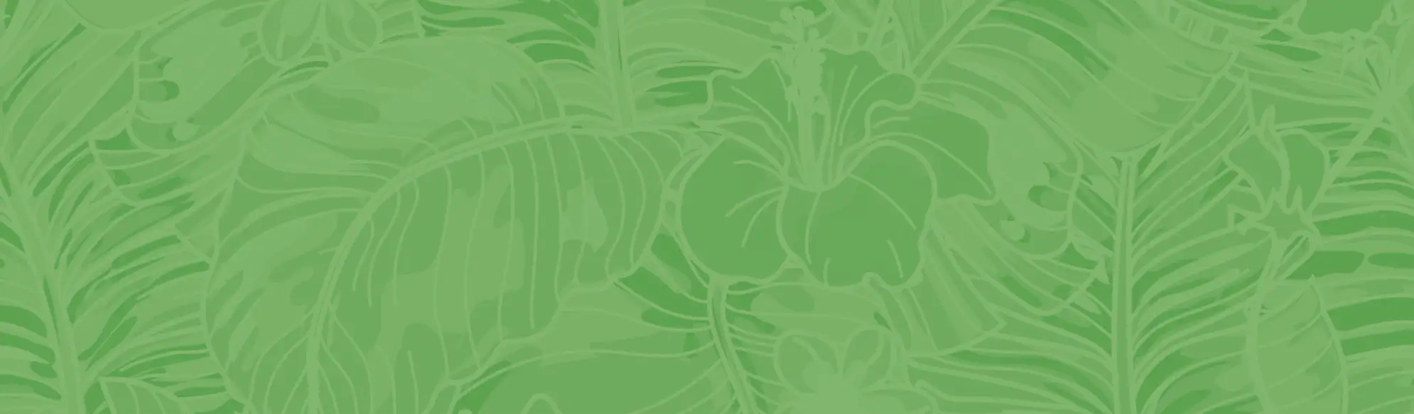 Green tropical leaf and hibiscus patterned fabric background.