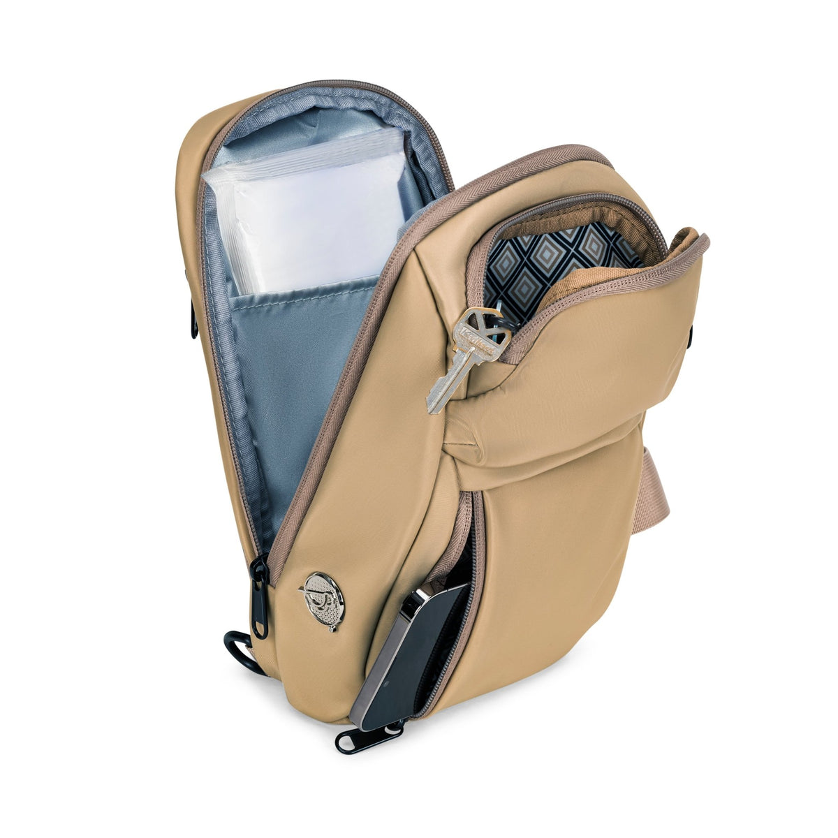 Insulated Crossbody Sling Khaki 2 PKT Front - Birdie Balou