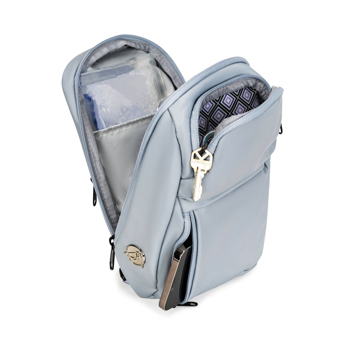 Insulated Crossbody Sling Pewter 2 PKT Front - Birdie Balou