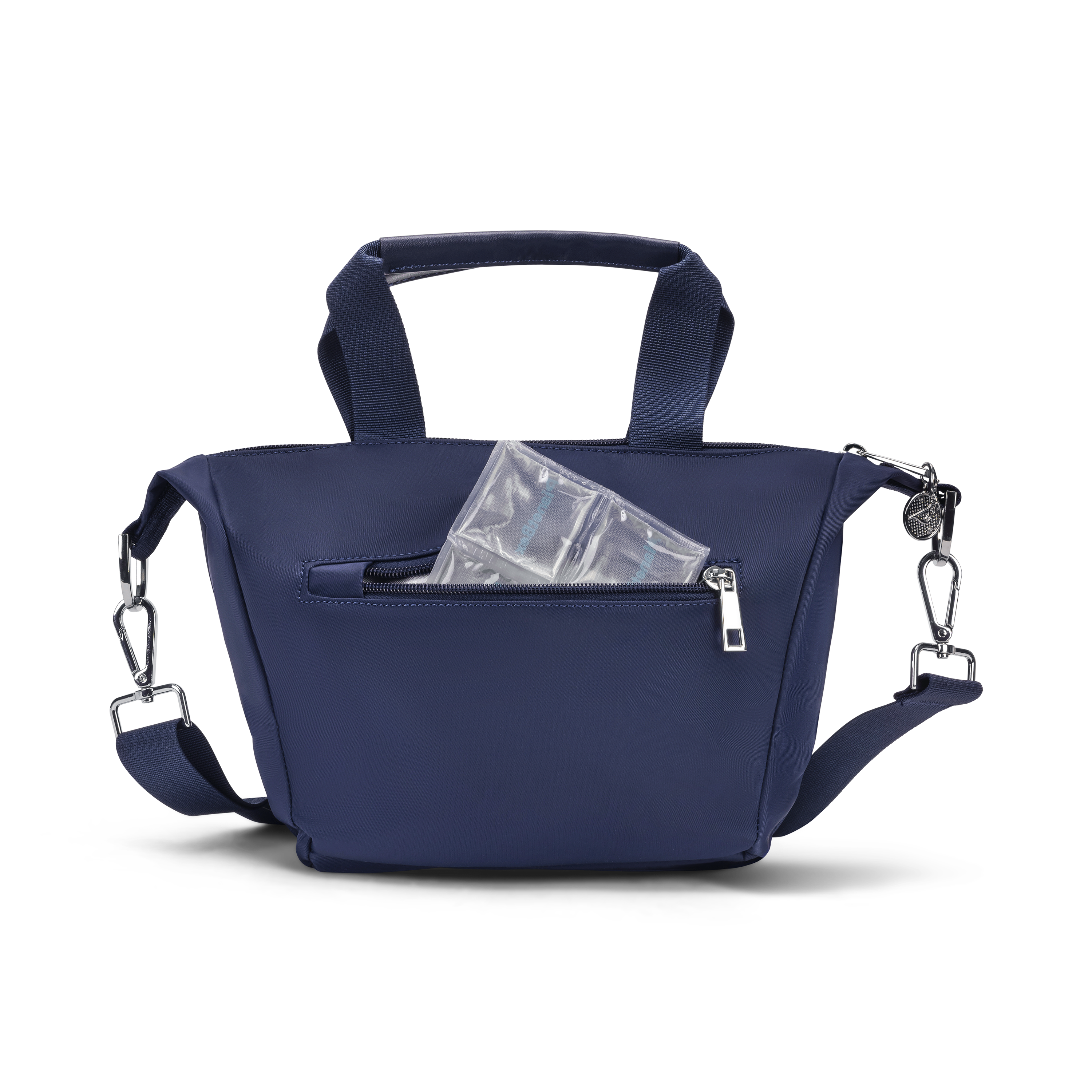 mini tote navy blue back pocket