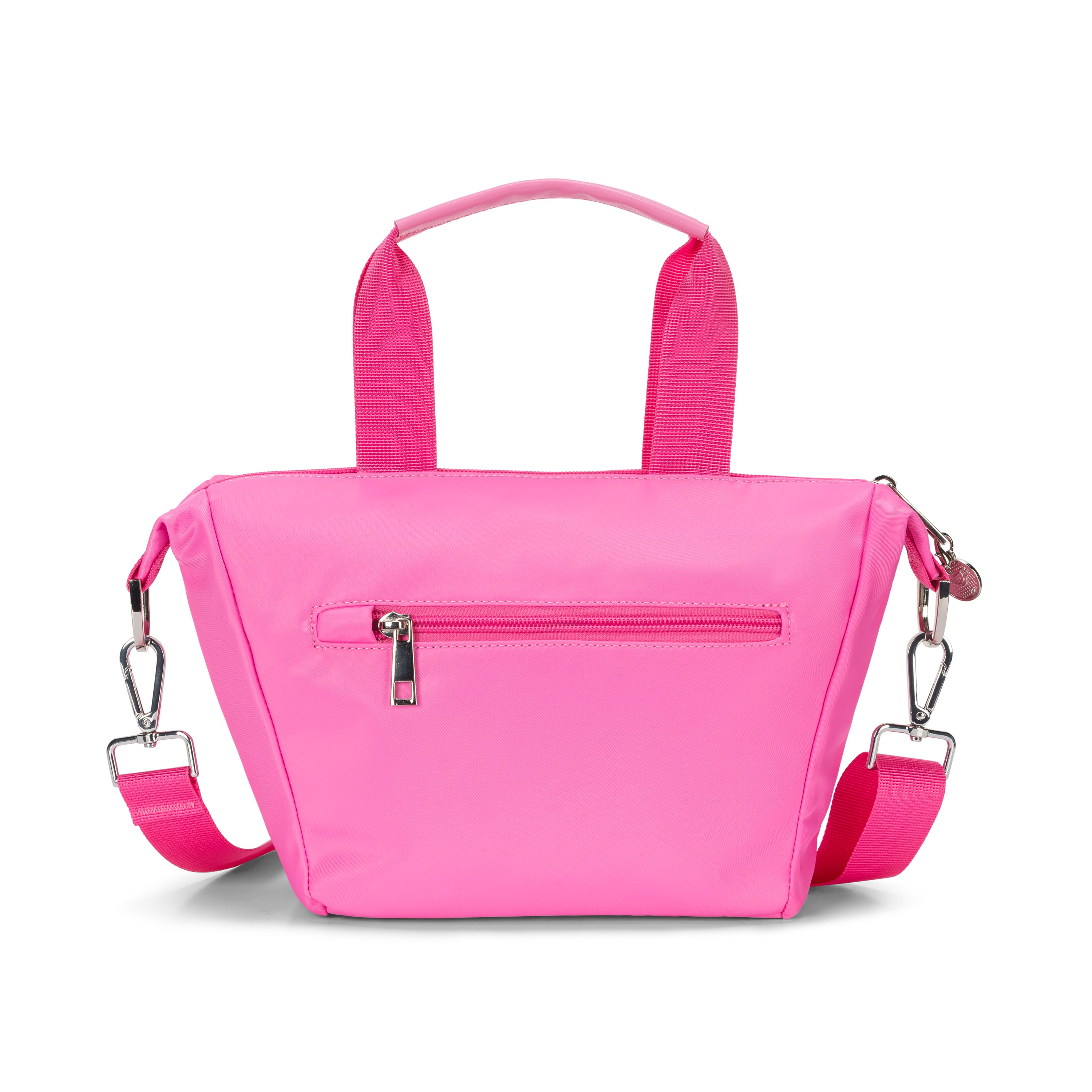 mini tote pink with zip pocket exterior