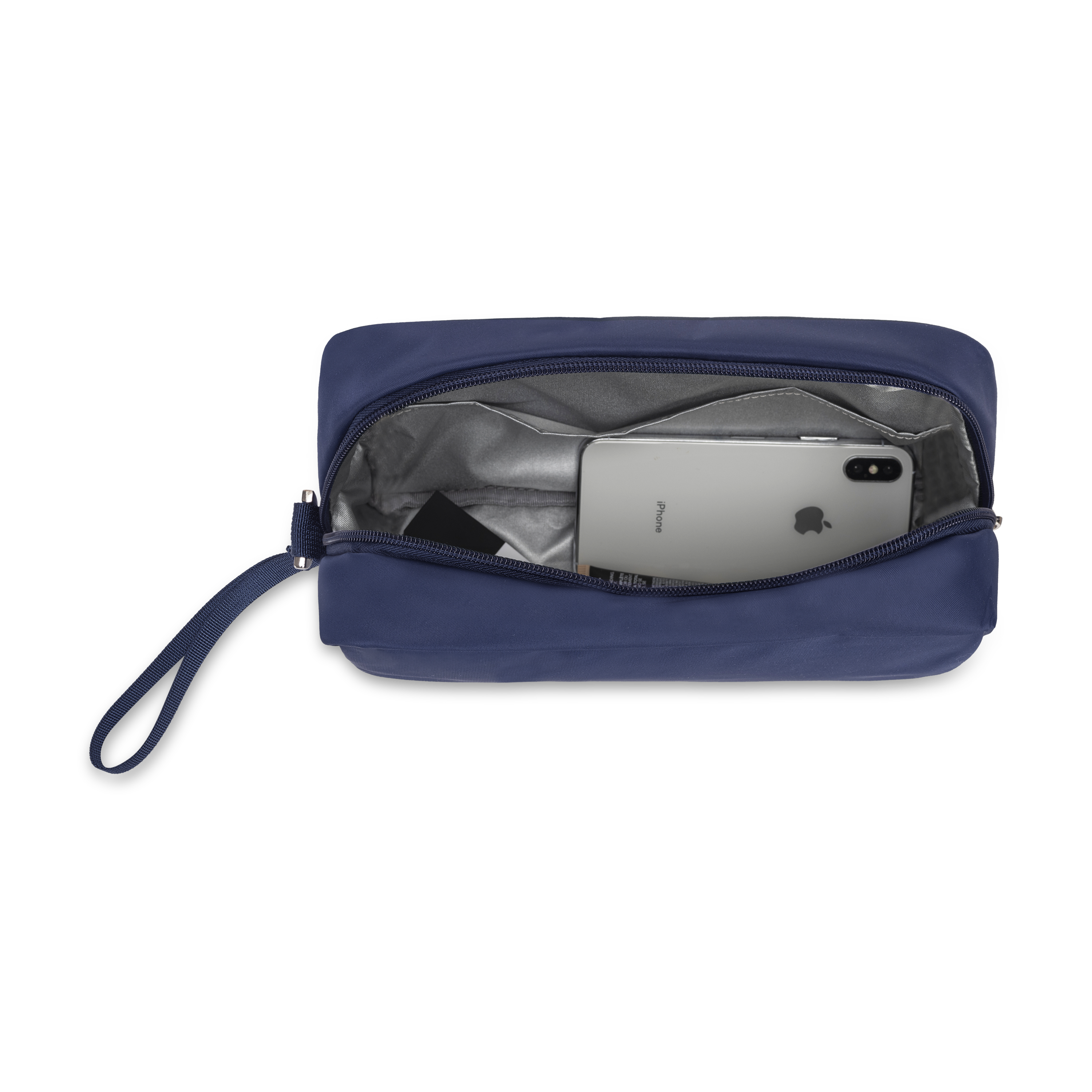 wristlet pouch navy blue with insulated interior
