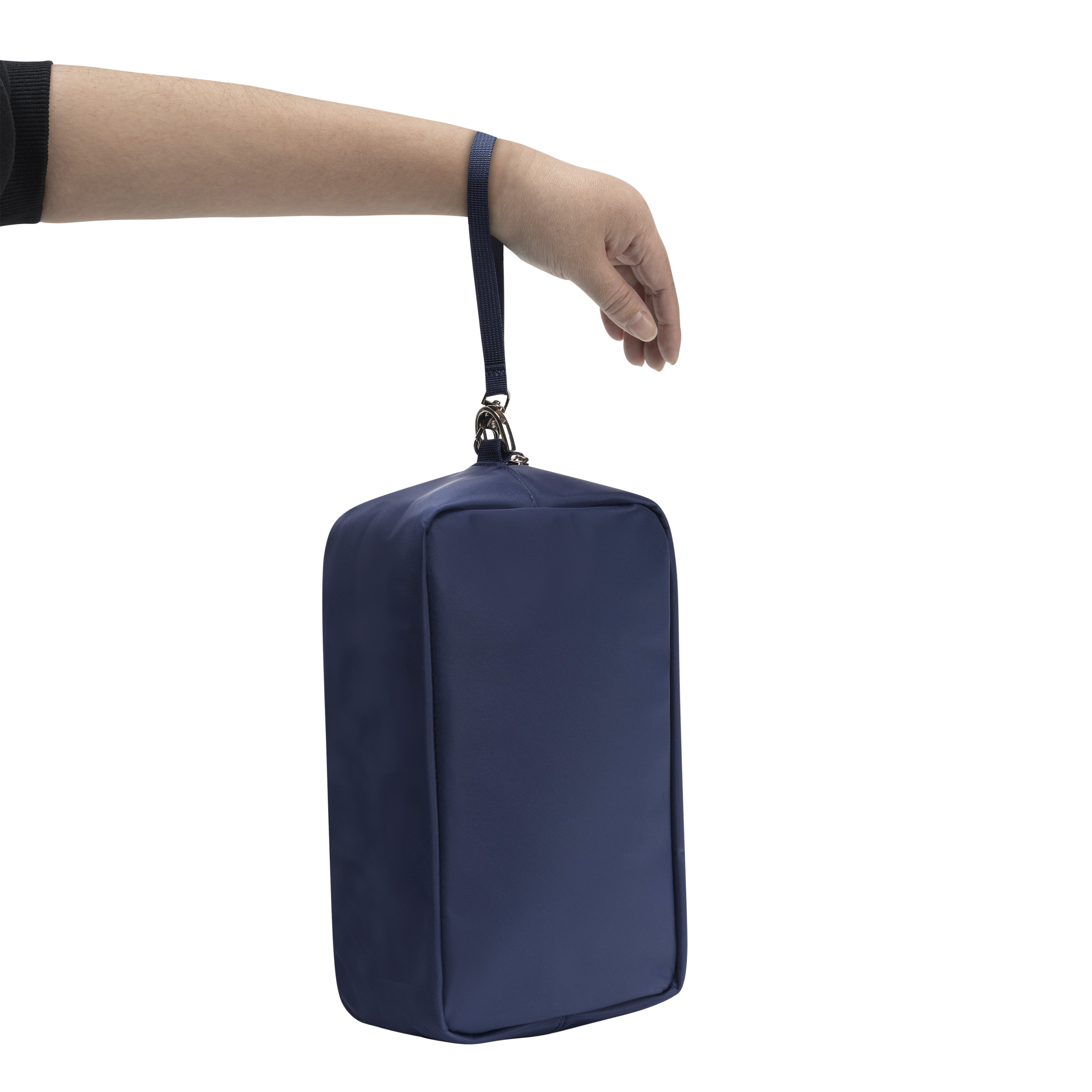 wristlet pouch in navy blue with strap