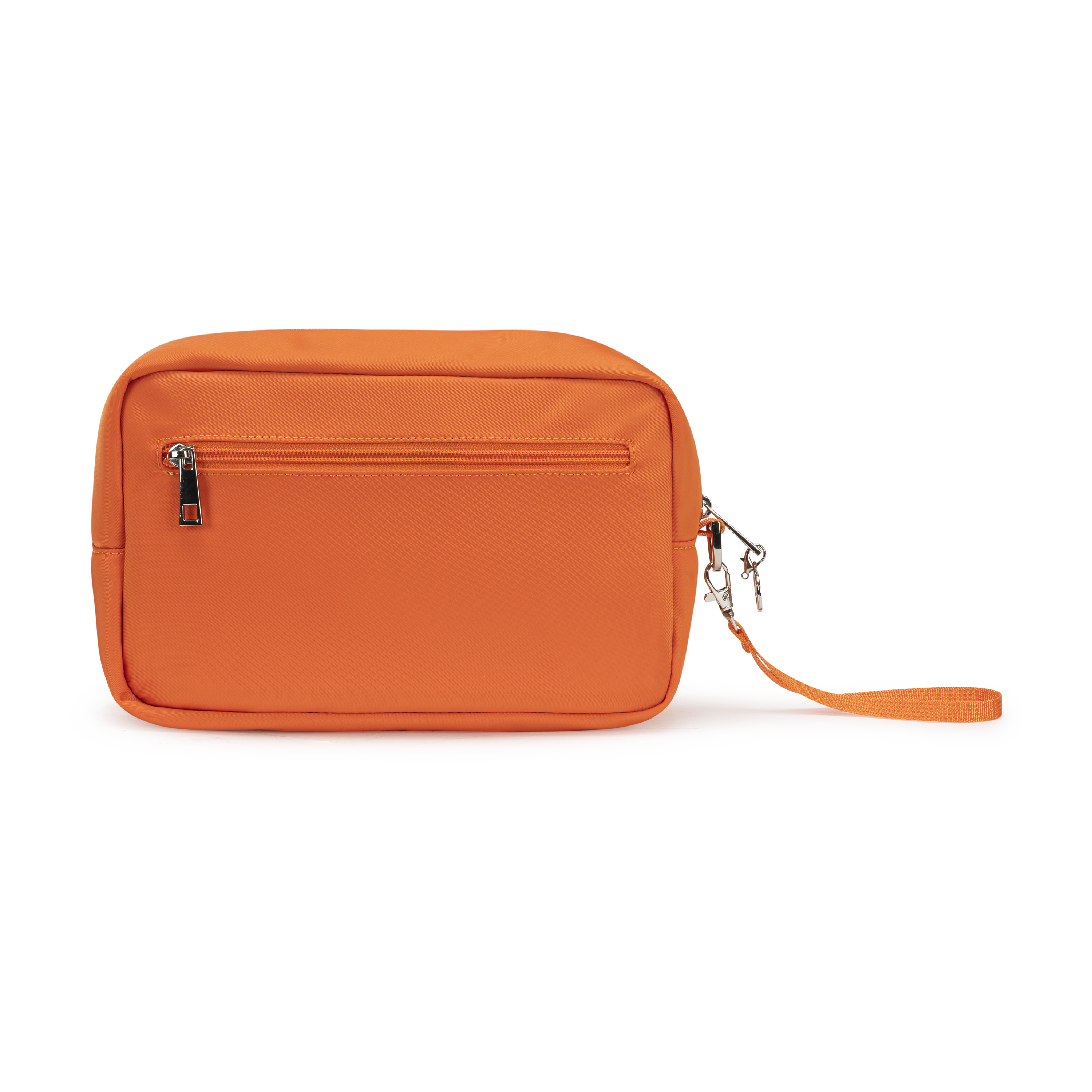wristlet pouch orange with exterior zip pocket
