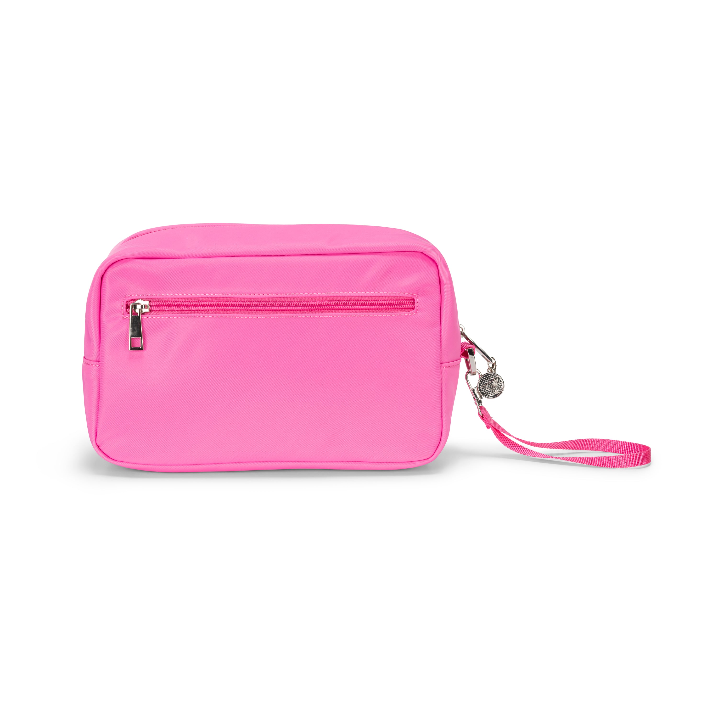 wristlet pouch pink with zip pocket on back
