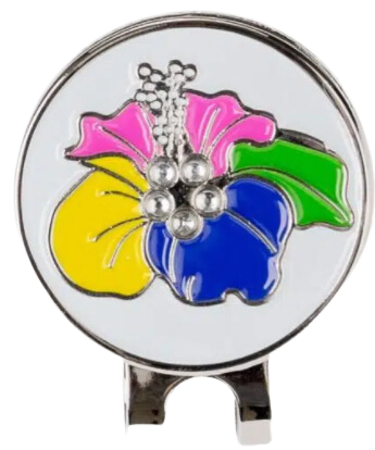 Golf Ball Marker Hat Clip Tropical Hibiscus Flower Multi Color