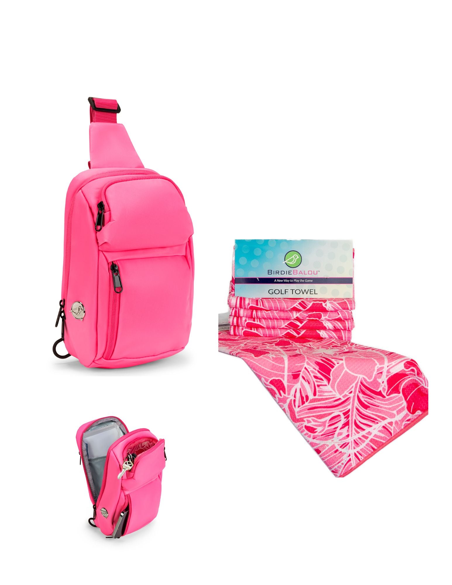 Crossbody Sling & Golf Towel Bundle Pink & Tropical Print Bundle