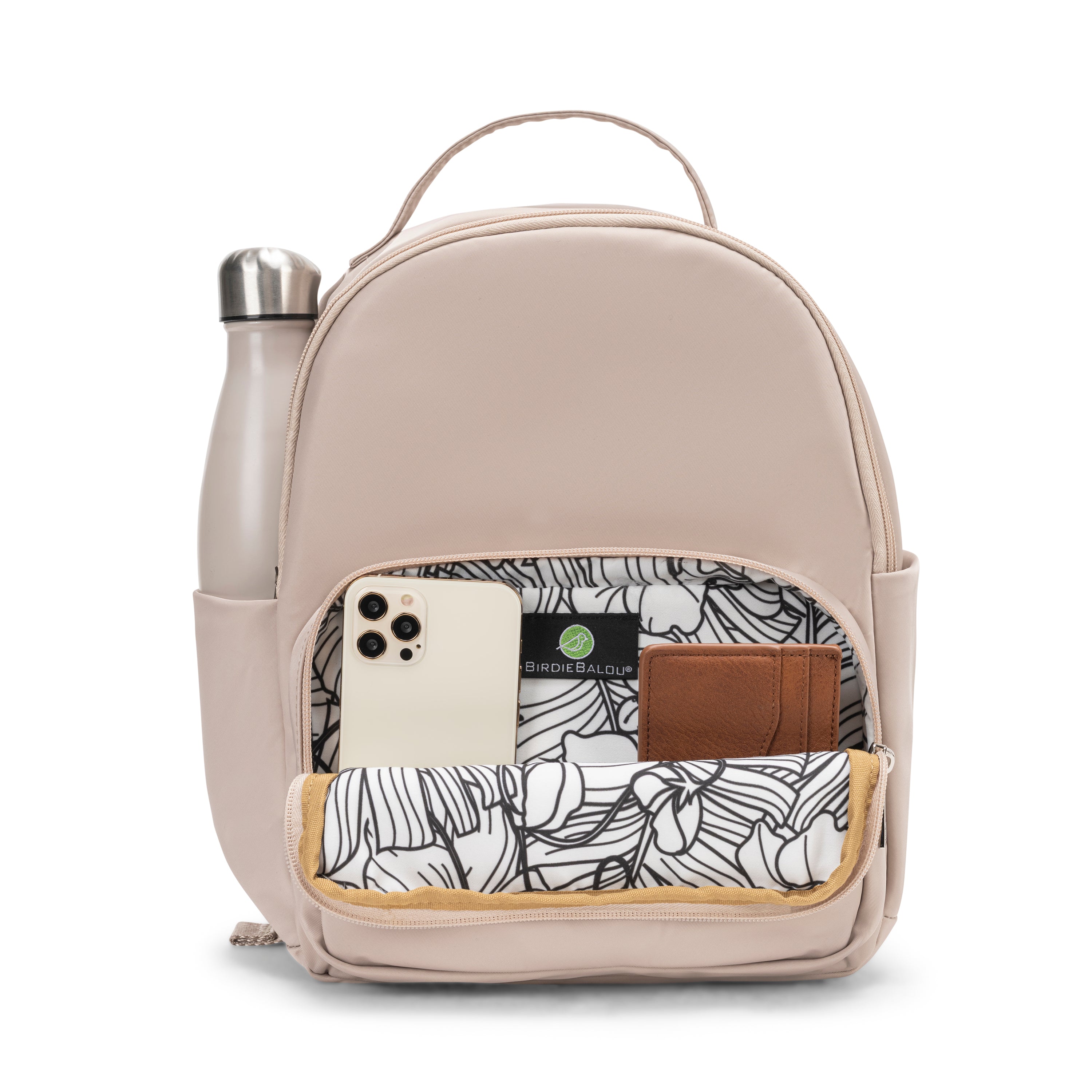 backpack beige open front pocket 
