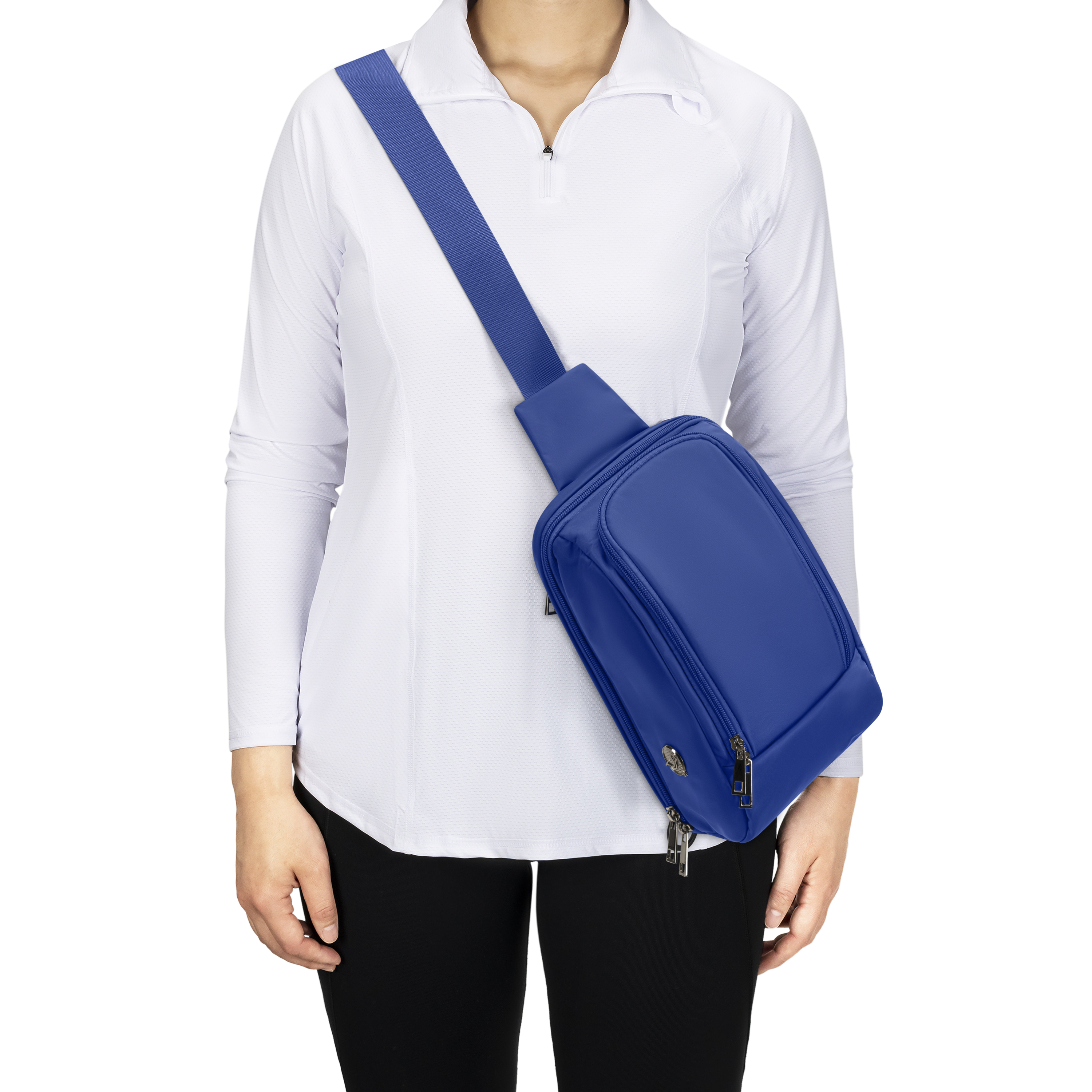 crossbody sling royal blue on body 