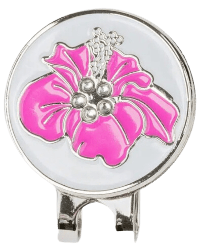 Golf Ball Marker Hat Clip Tropical Hibiscus Flower Pink - Birdie Balou
