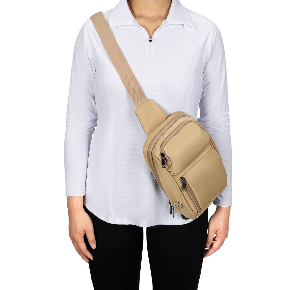 Insulated Crossbody Sling Khaki 2 PKT Front - Birdie Balou