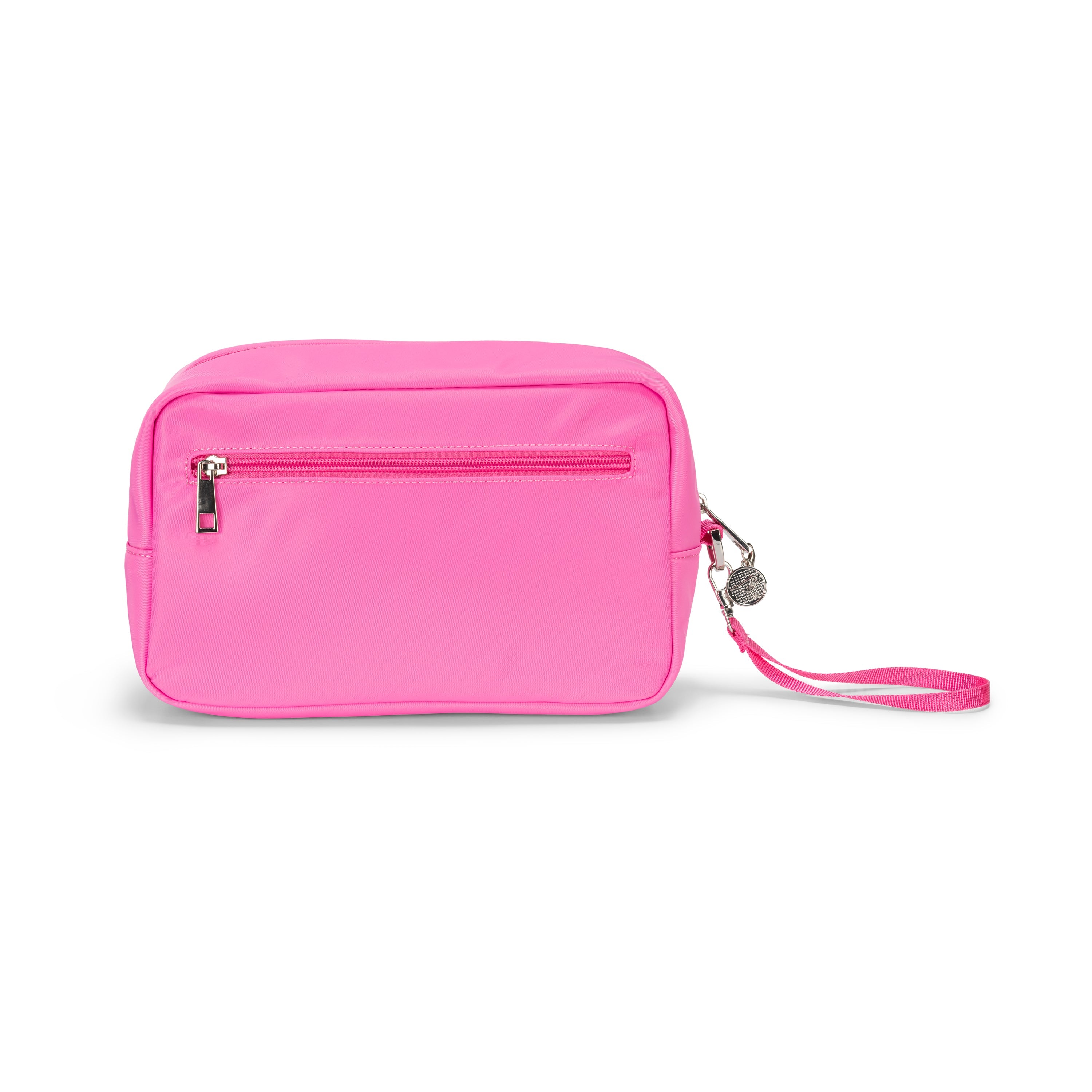 wristlet pouch pink with zip pocket on back
