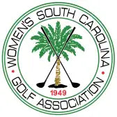 The logo features a circular emblem with green palm trees and crossed golf clubs, encircled by the text ’women’s south carolina golf association’ and the year 1894.
