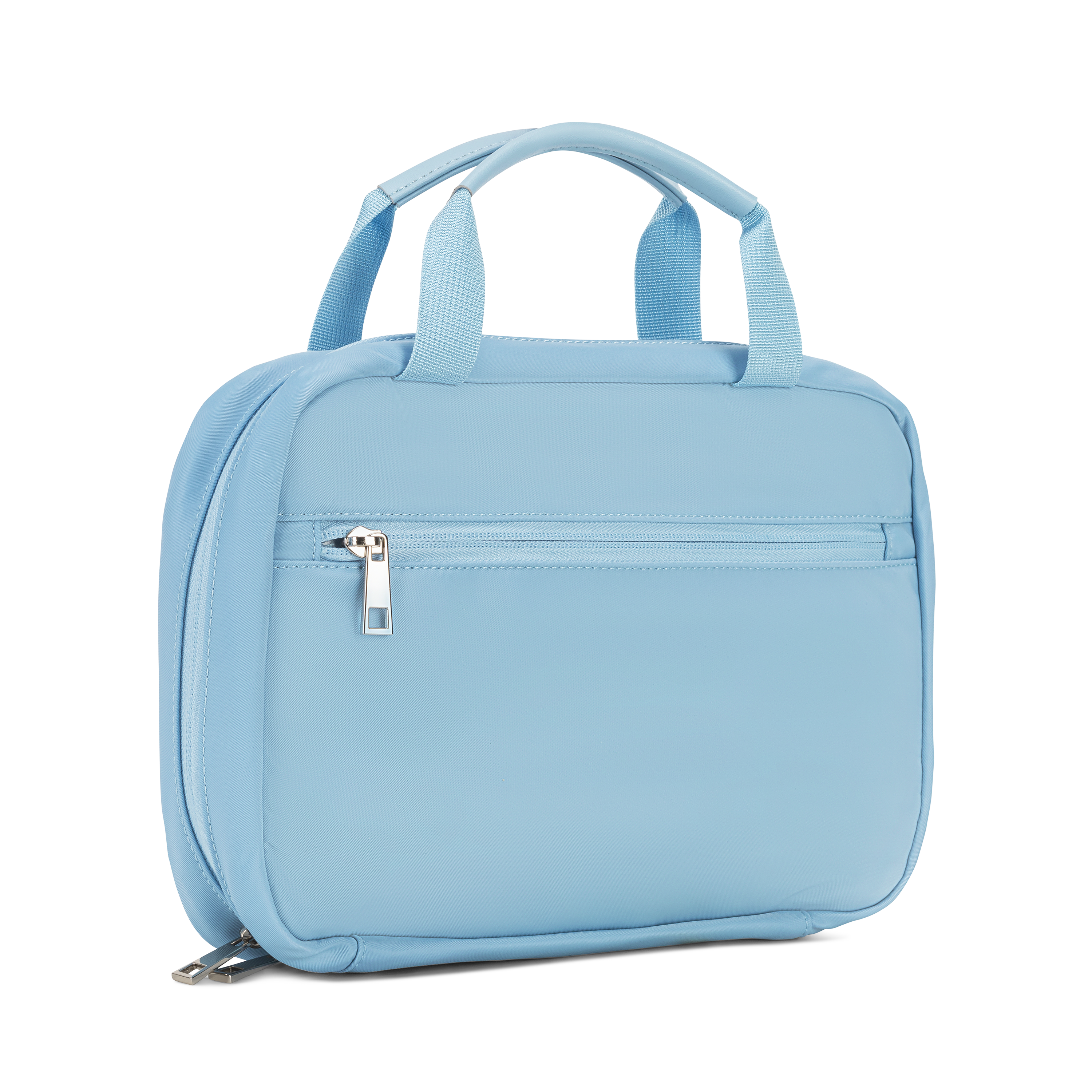 makeup hanging trifold bag light blue with zipper  