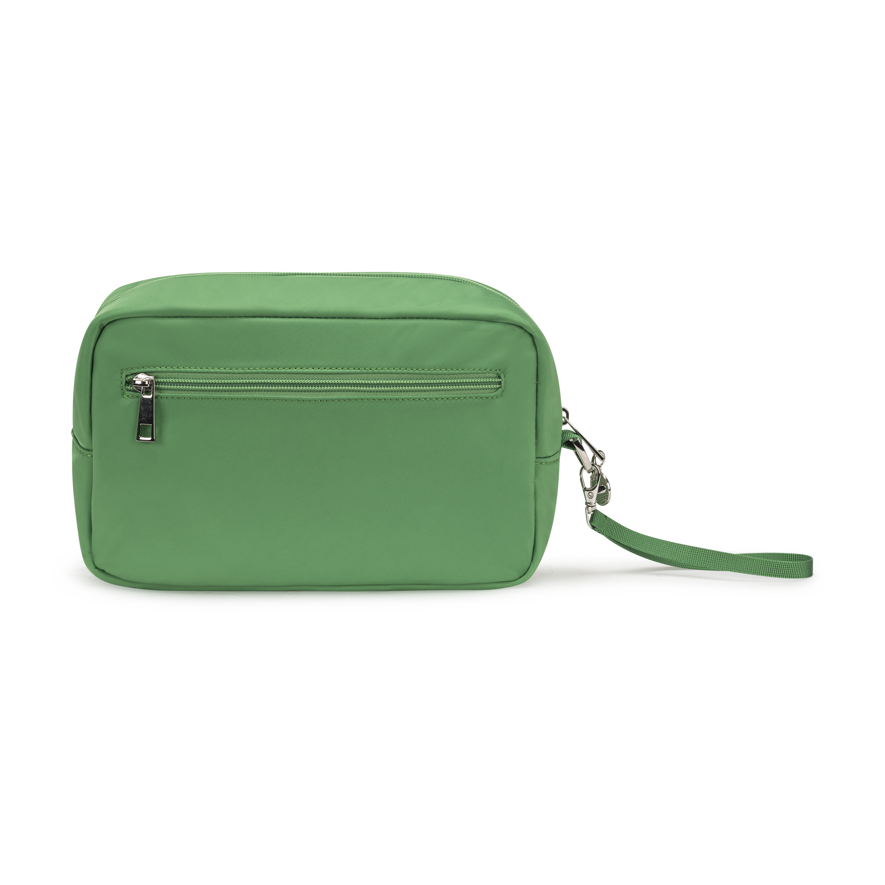 wristlet pouch kelly green with exterior zip pocket 