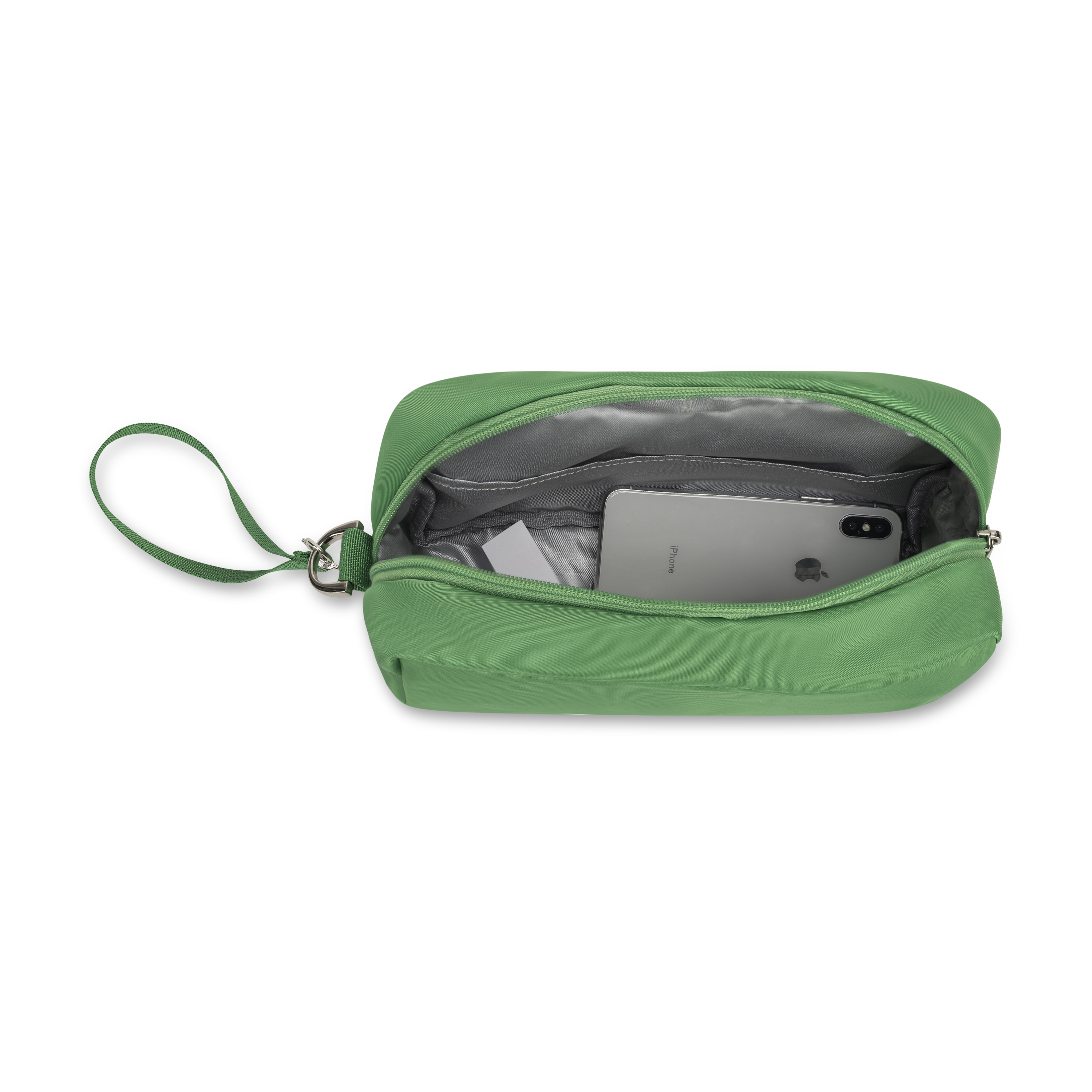 wristlet pouch kelly green with insulated interior 