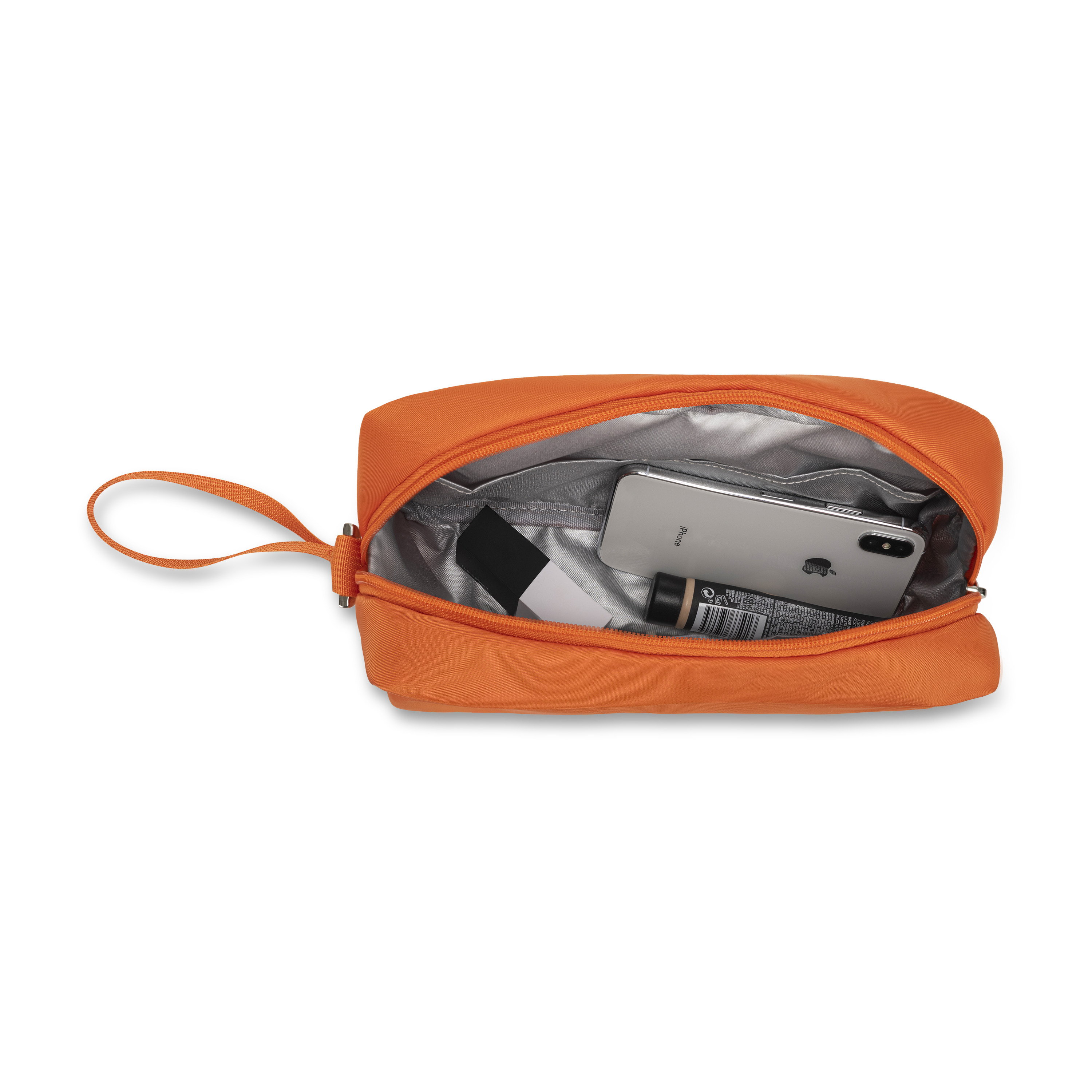 wristlet pouch orange  with insulated interior 
