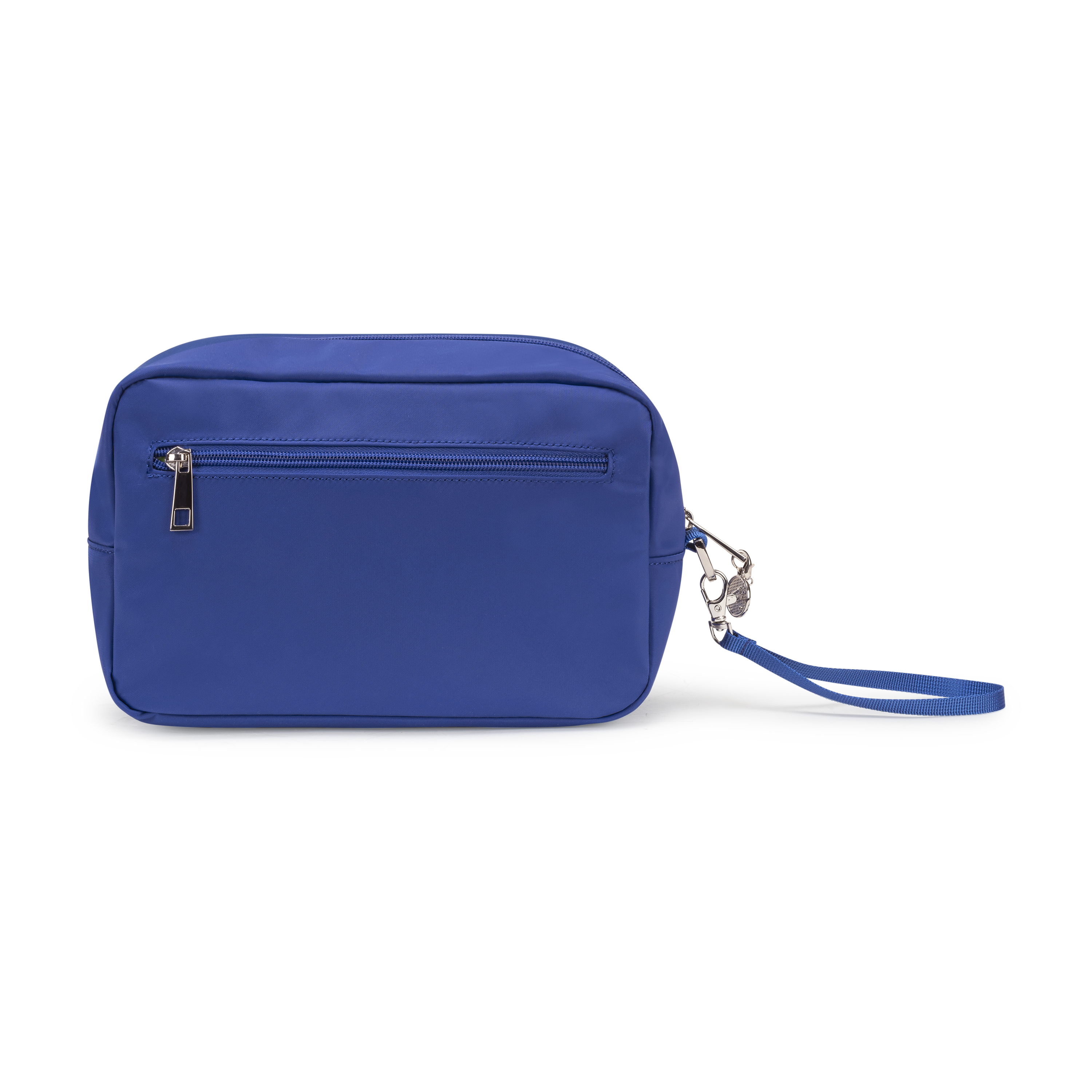 wristlet pouch royal blue zip pocket on back 