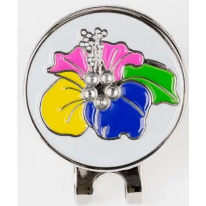 Golf Ball Marker Hat Clip Tropical Hibiscus Flower Multi Color