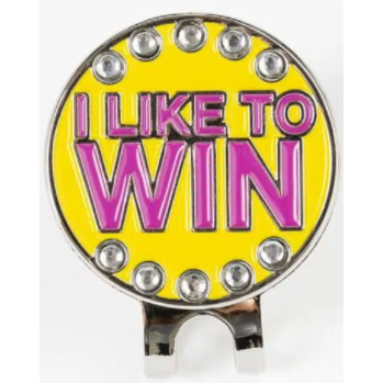 Load image into Gallery viewer, Golf Ball Marker Hat Clip &amp;quot;I Like To Win&amp;quot; Yellow
